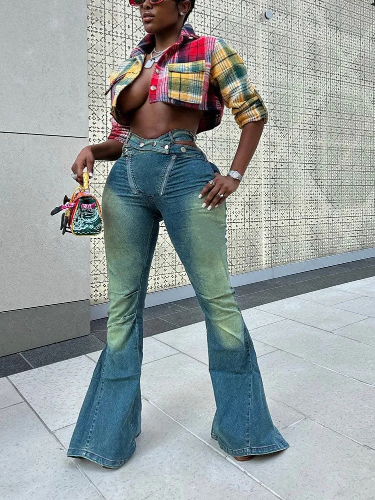 Cutout Denim Flare Jeans