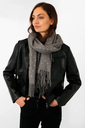 Dark Grey Heavyweight Scarf with Metallic Matchstick Detail