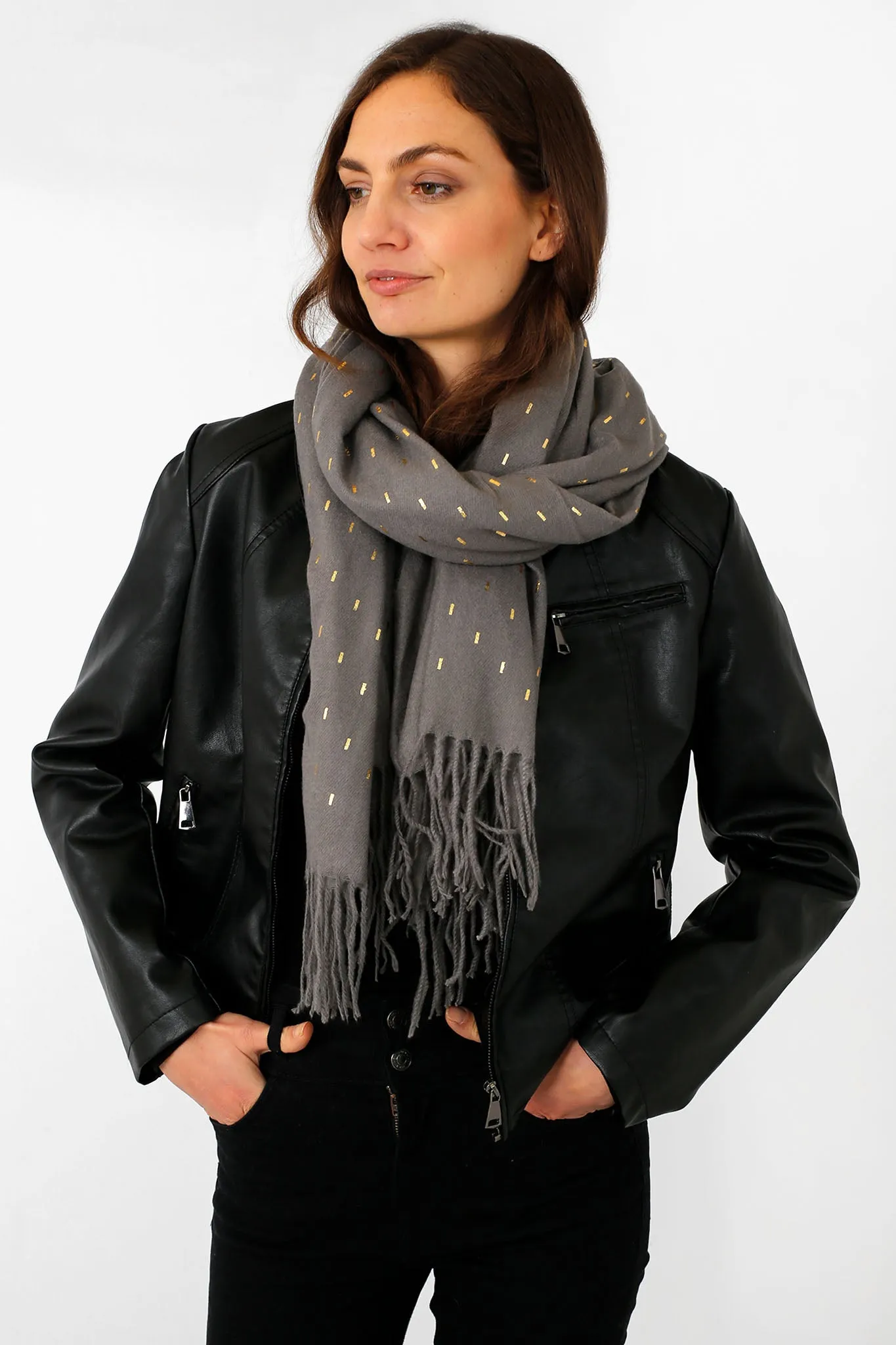Dark Grey Heavyweight Scarf with Metallic Matchstick Detail
