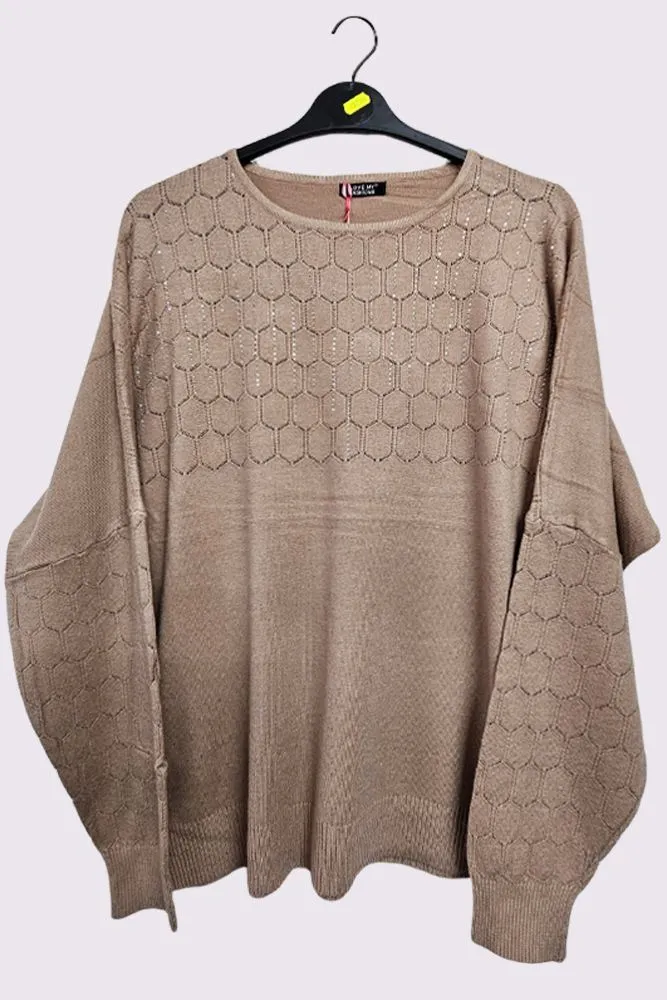 Diamante Cutwork Pattern Knit Tunic Viscose Top