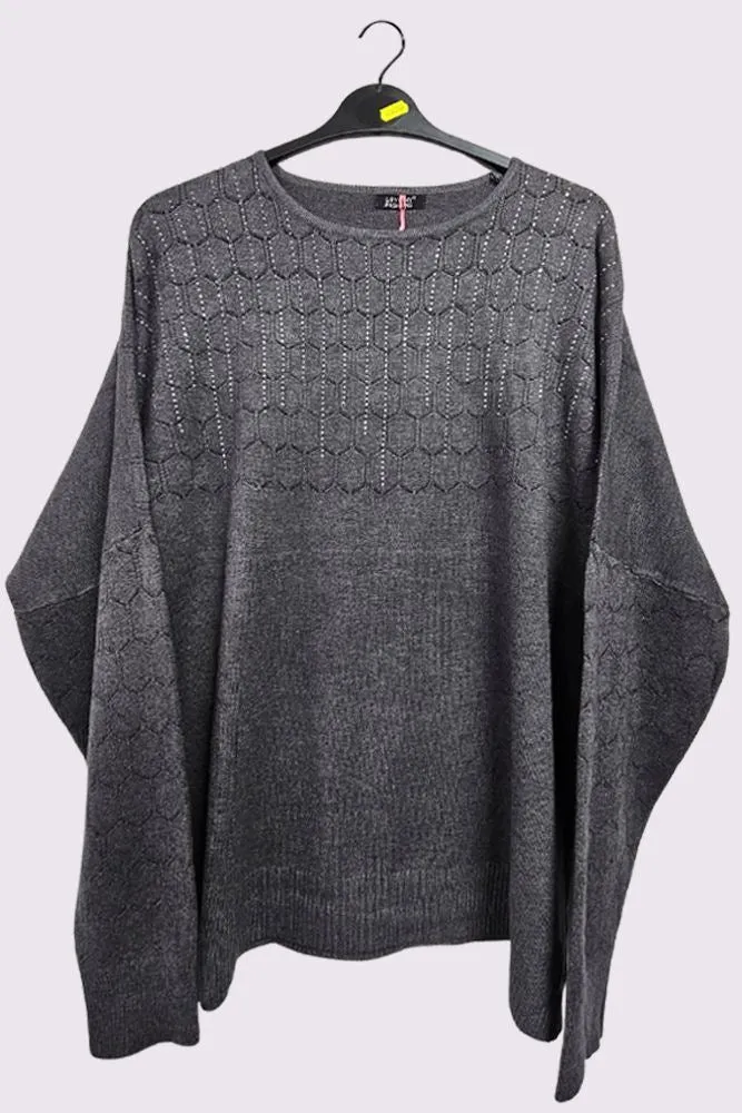 Diamante Cutwork Pattern Knit Tunic Viscose Top