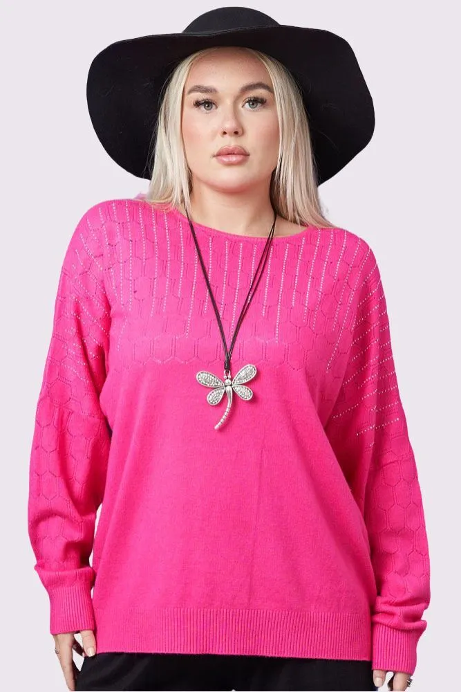Diamante Cutwork Pattern Knit Tunic Viscose Top