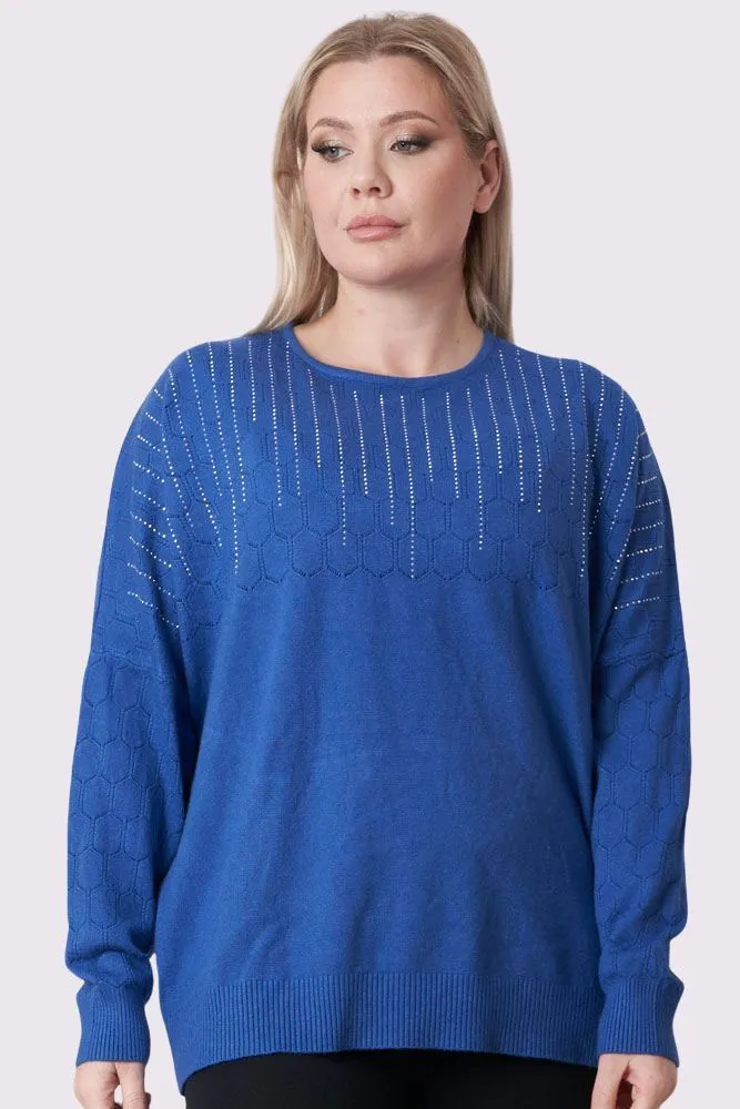 Diamante Cutwork Pattern Knit Tunic Viscose Top