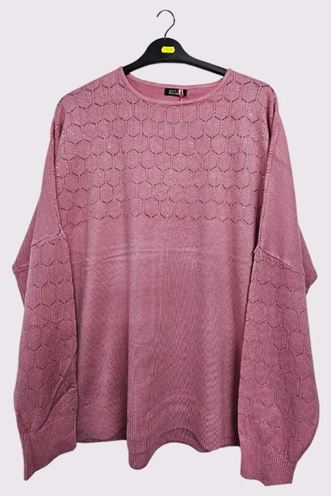 Diamante Cutwork Pattern Knit Tunic Viscose Top