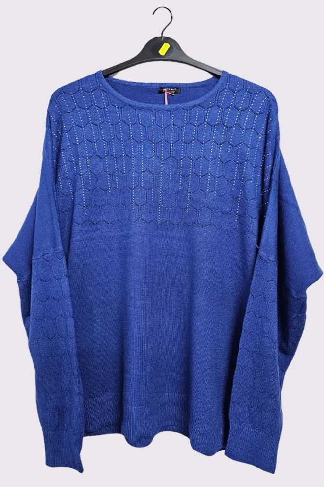 Diamante Cutwork Pattern Knit Tunic Viscose Top