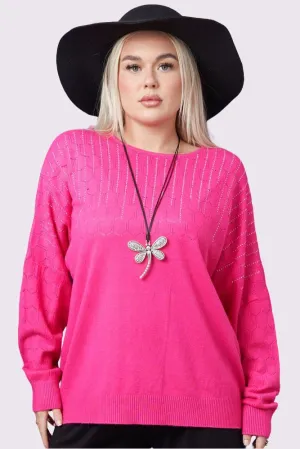 Diamante Cutwork Pattern Knit Tunic Viscose Top