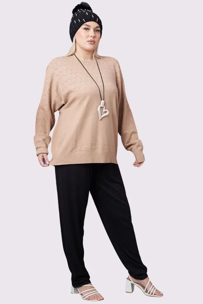 Diamante Cutwork Pattern Knit Tunic Viscose Top
