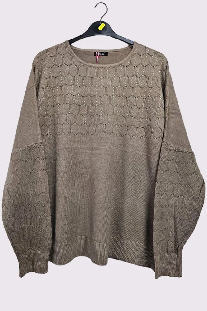 Diamante Cutwork Pattern Knit Tunic Viscose Top