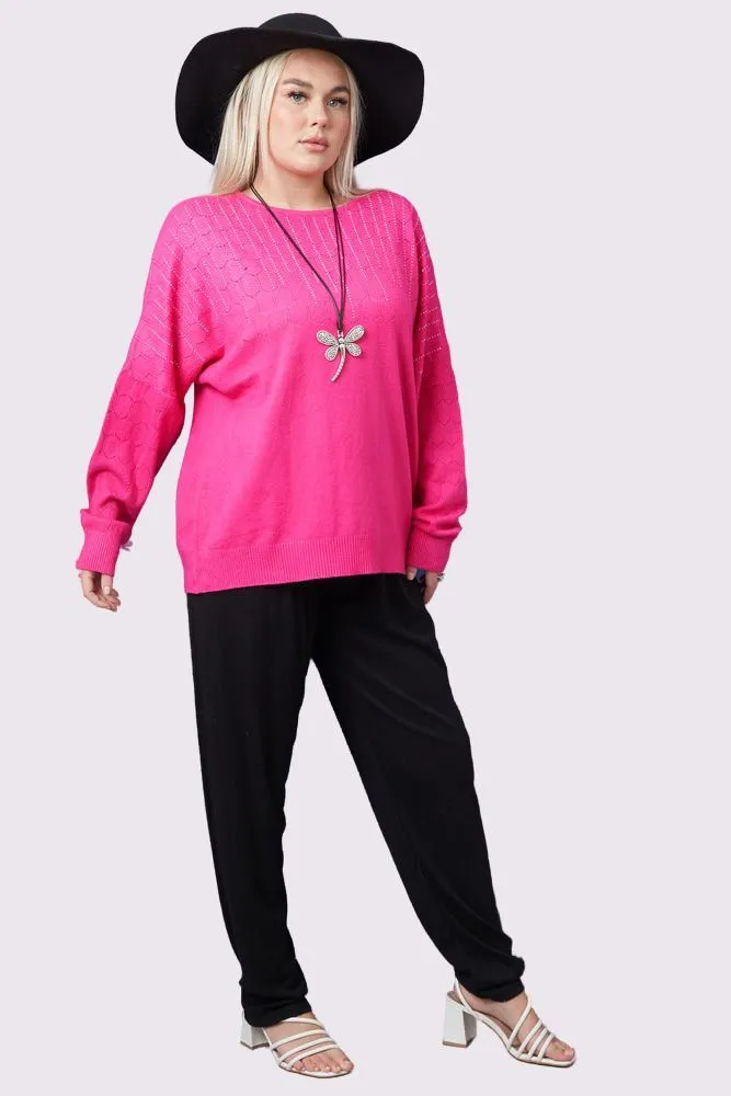 Diamante Cutwork Pattern Knit Tunic Viscose Top