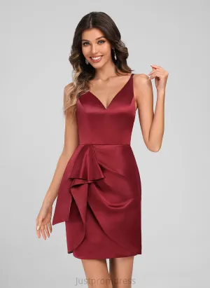 Dress Natasha Satin Club Dresses Ruffles Bodycon Short/Mini With Homecoming Cascading V-neck