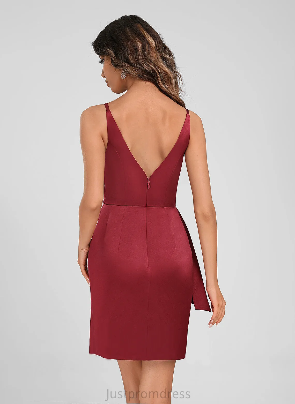 Dress Natasha Satin Club Dresses Ruffles Bodycon Short/Mini With Homecoming Cascading V-neck
