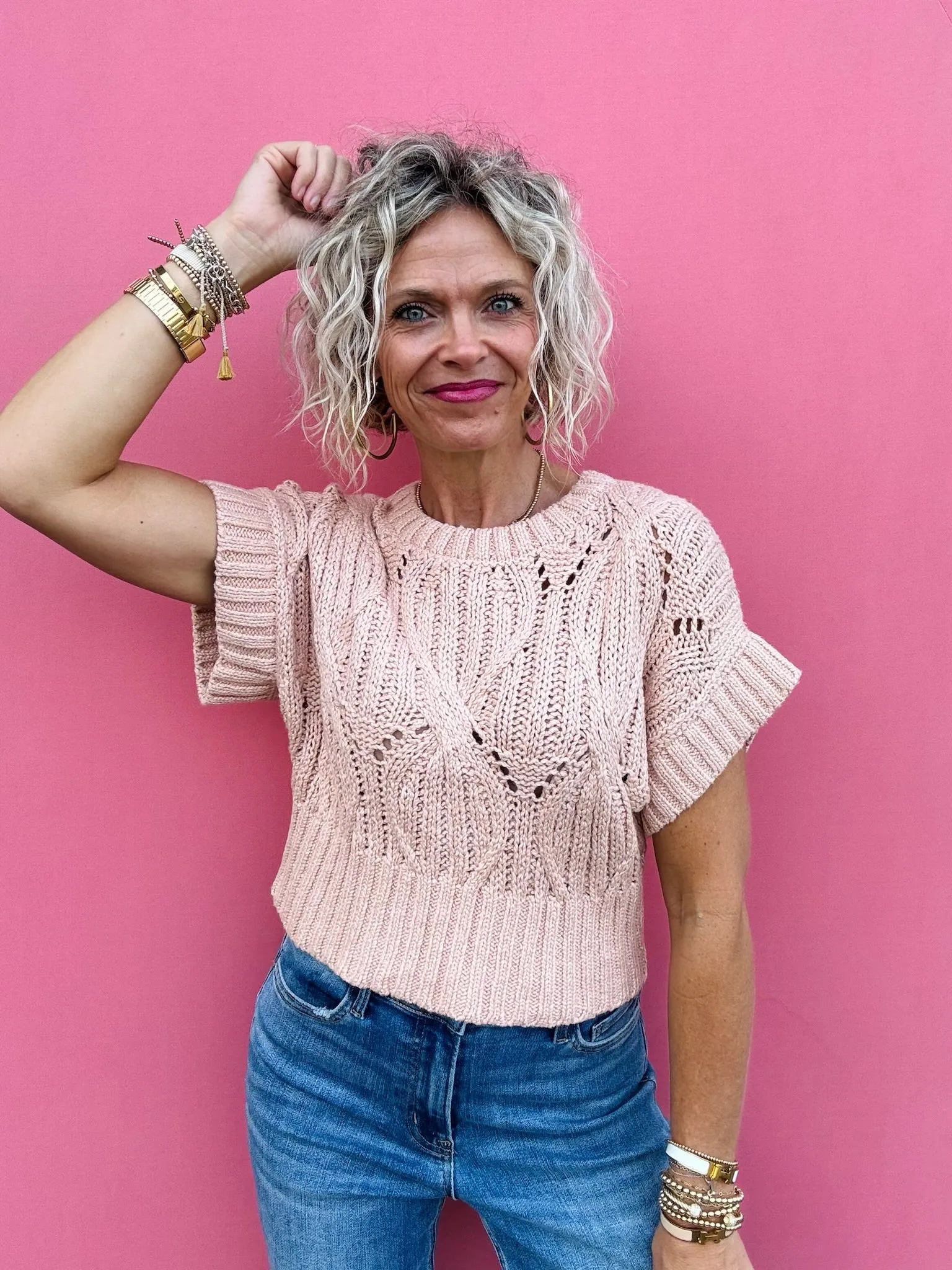 Dusty Pink Cable Sweater