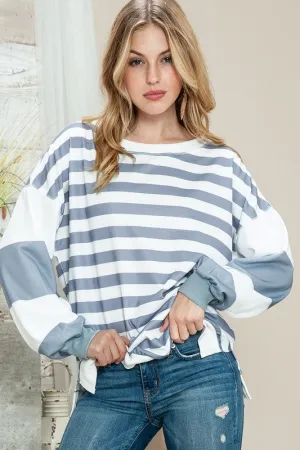EG FASHION Striped Casual Drop Shoulder Pullover Sweatshirt