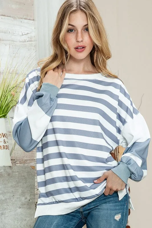 EG FASHION Striped Casual Drop Shoulder Pullover Sweatshirt