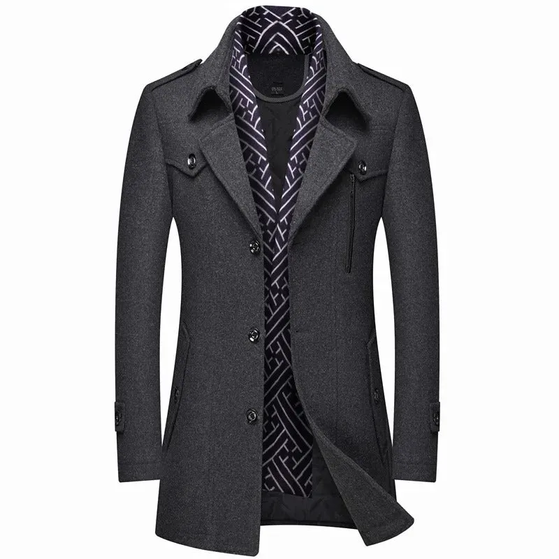 Elegant Woolen Coat Business Style With Buttons For Men | Ideal for Winter