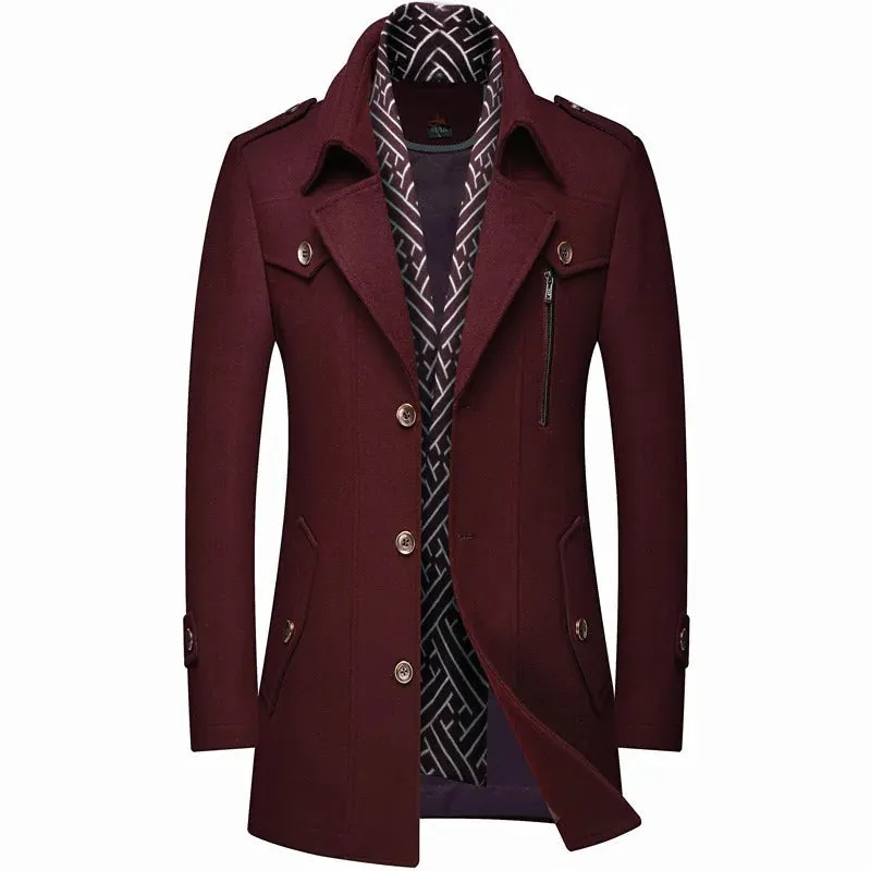 Elegant Woolen Coat Business Style With Buttons For Men | Ideal for Winter