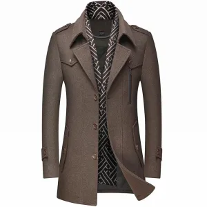 Elegant Woolen Coat Business Style With Buttons For Men | Ideal for Winter