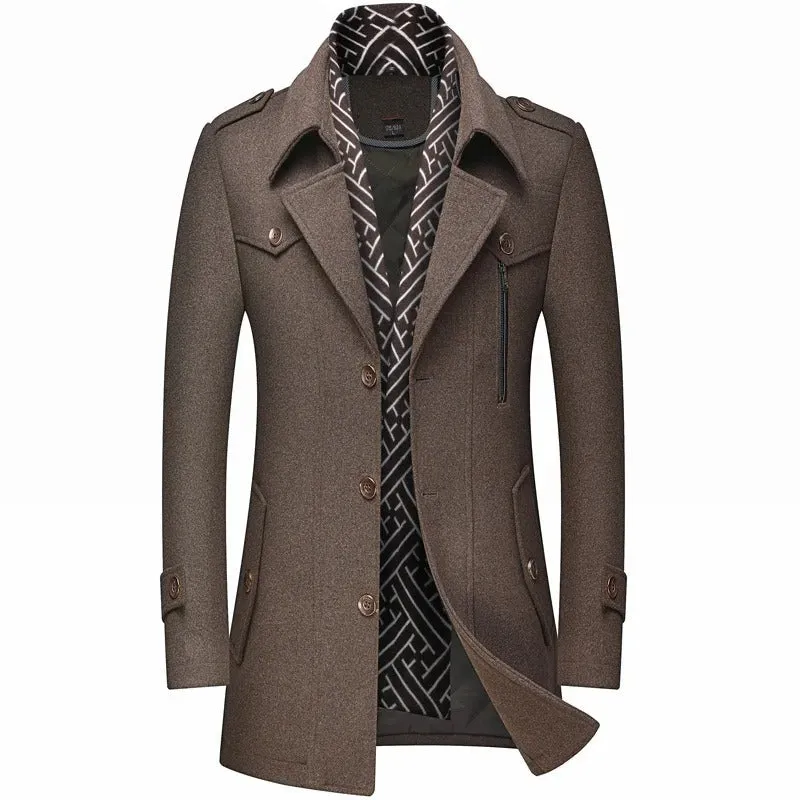 Elegant Woolen Coat Business Style With Buttons For Men | Ideal for Winter