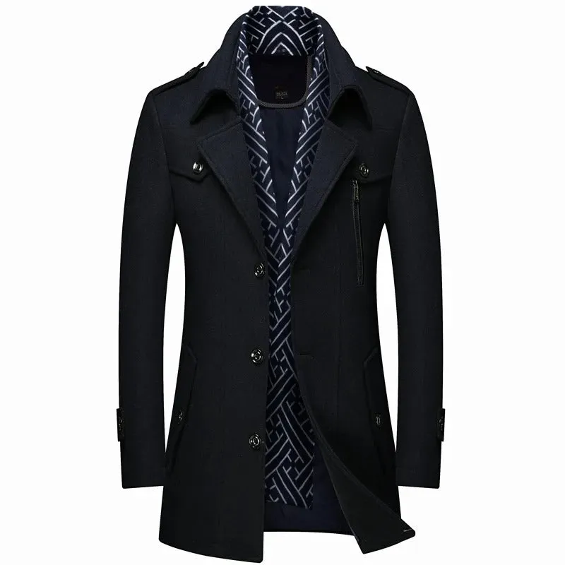 Elegant Woolen Coat Business Style With Buttons For Men | Ideal for Winter