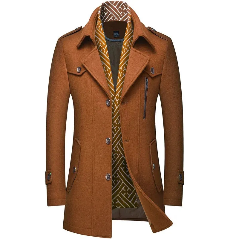 Elegant Woolen Coat Business Style With Buttons For Men | Ideal for Winter
