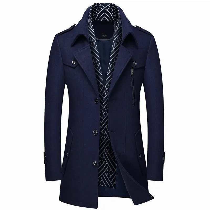 Elegant Woolen Coat Business Style With Buttons For Men | Ideal for Winter