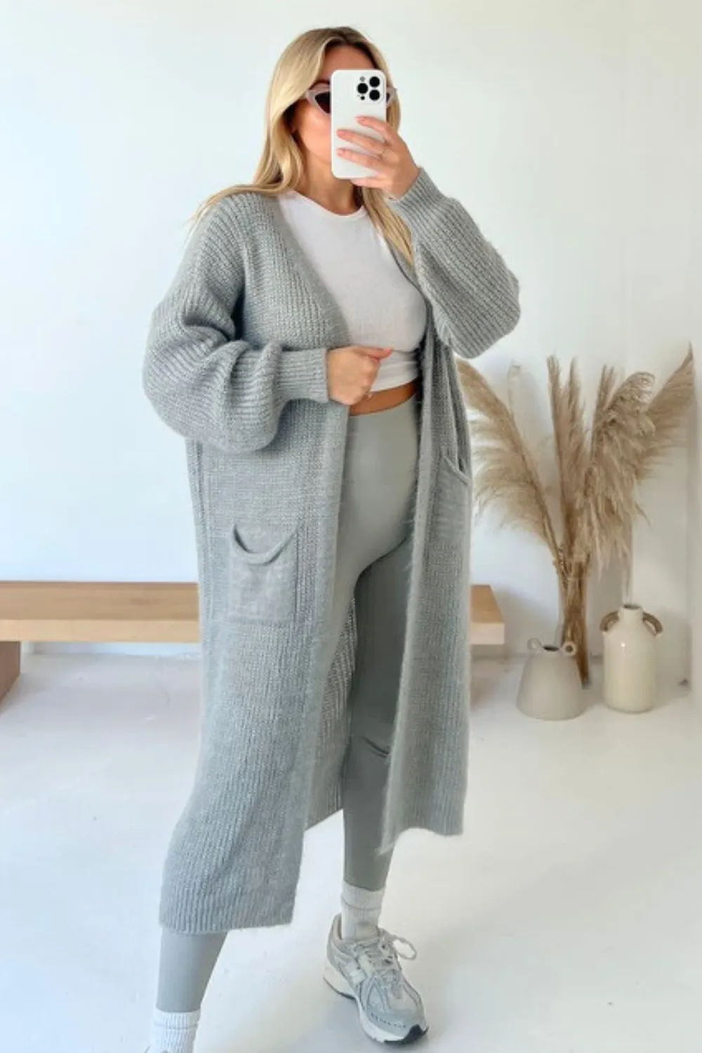 Eloise grey fine knit long cardigan