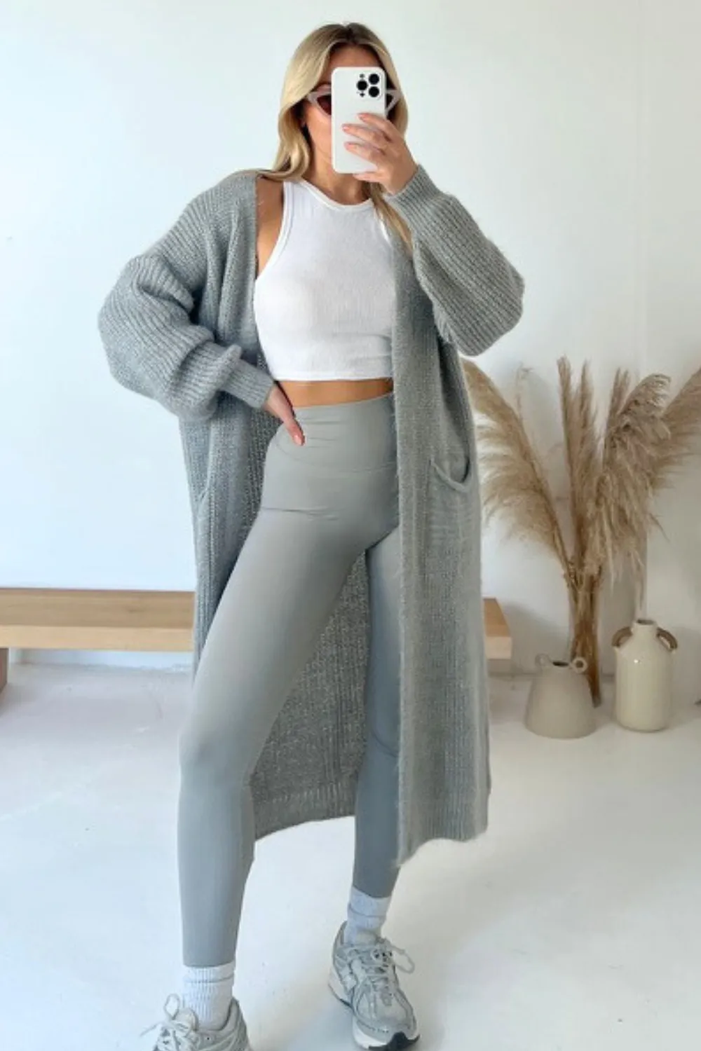Eloise grey fine knit long cardigan