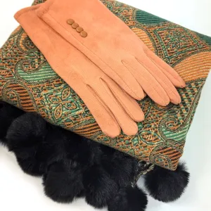 Emerald Gift Set - Green Pompom Scarf & Pumpkin Orange Gloves