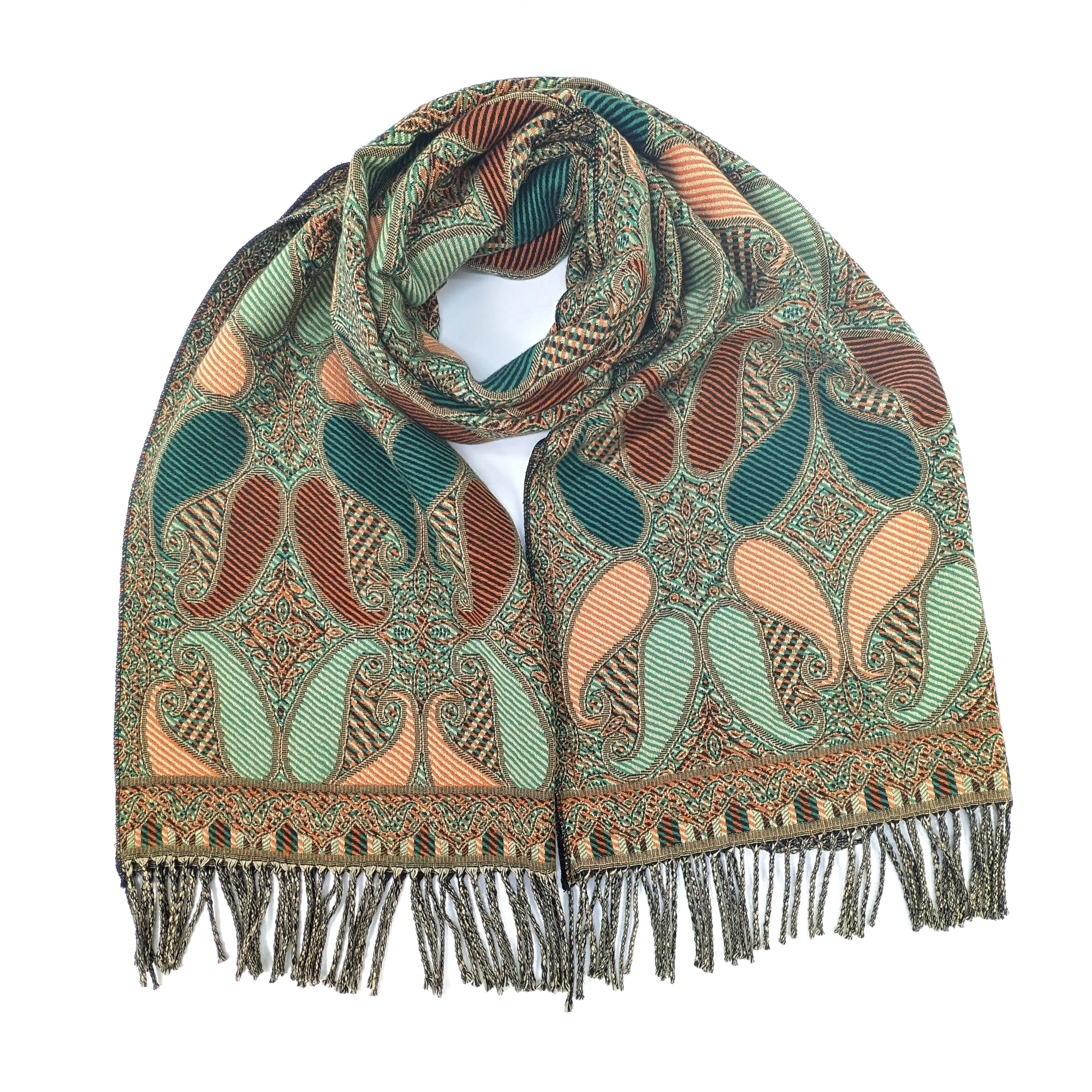 Emerald Gift Set - Green Pompom Scarf & Pumpkin Orange Gloves
