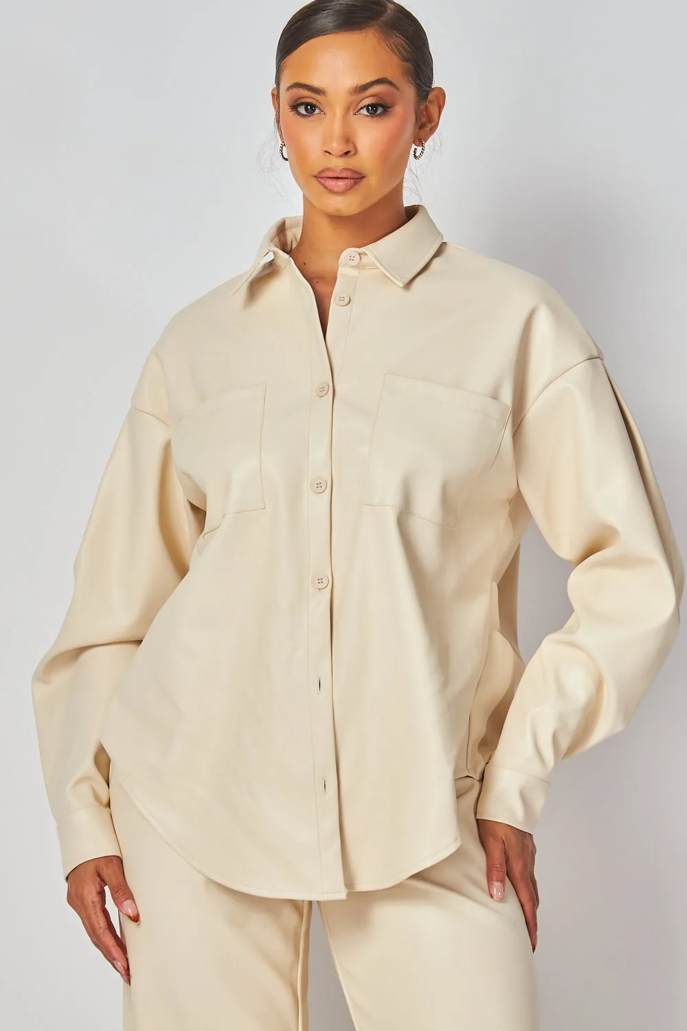 Emery Faux Leather Button Down Shirt & Pants Set