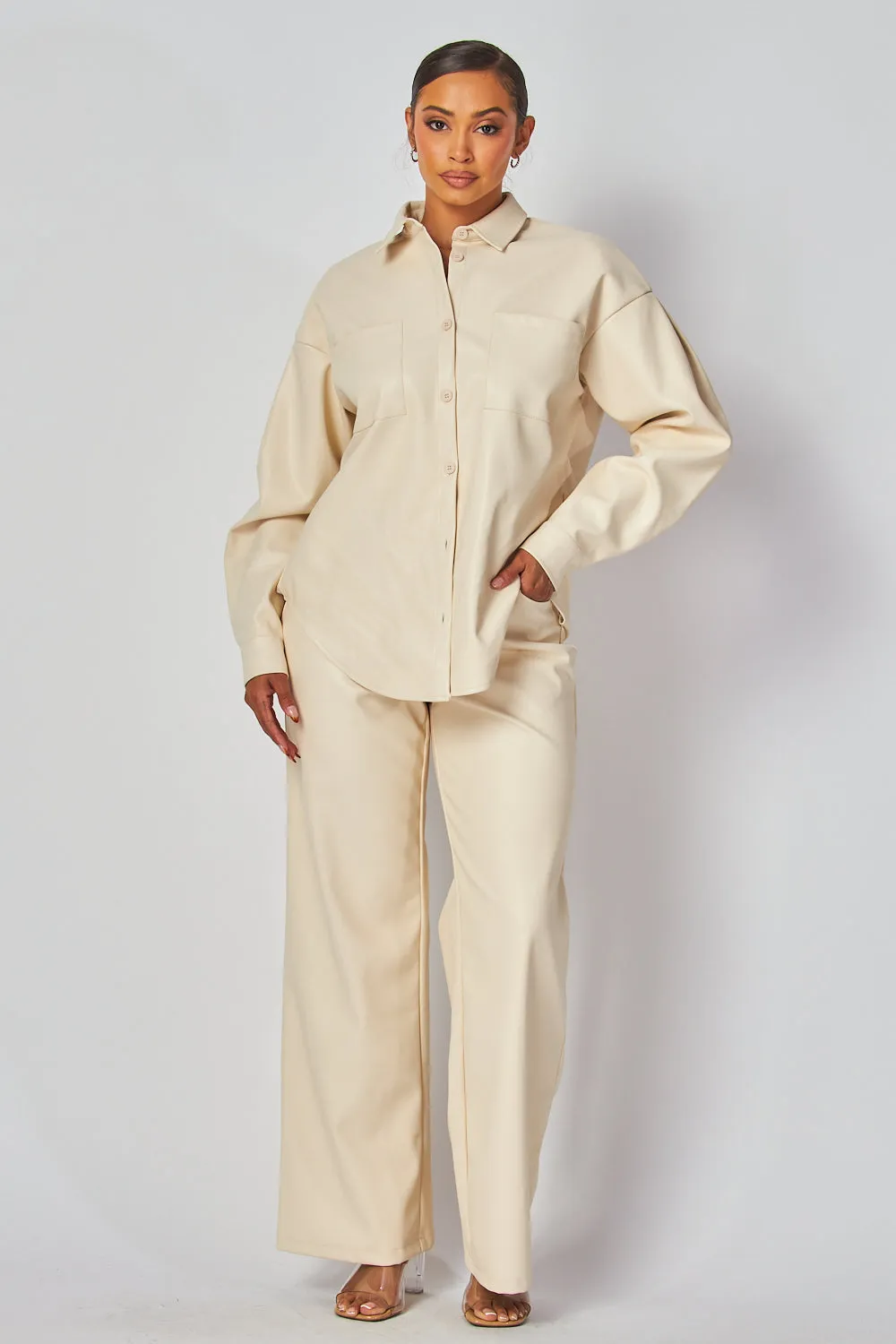 Emery Faux Leather Button Down Shirt & Pants Set