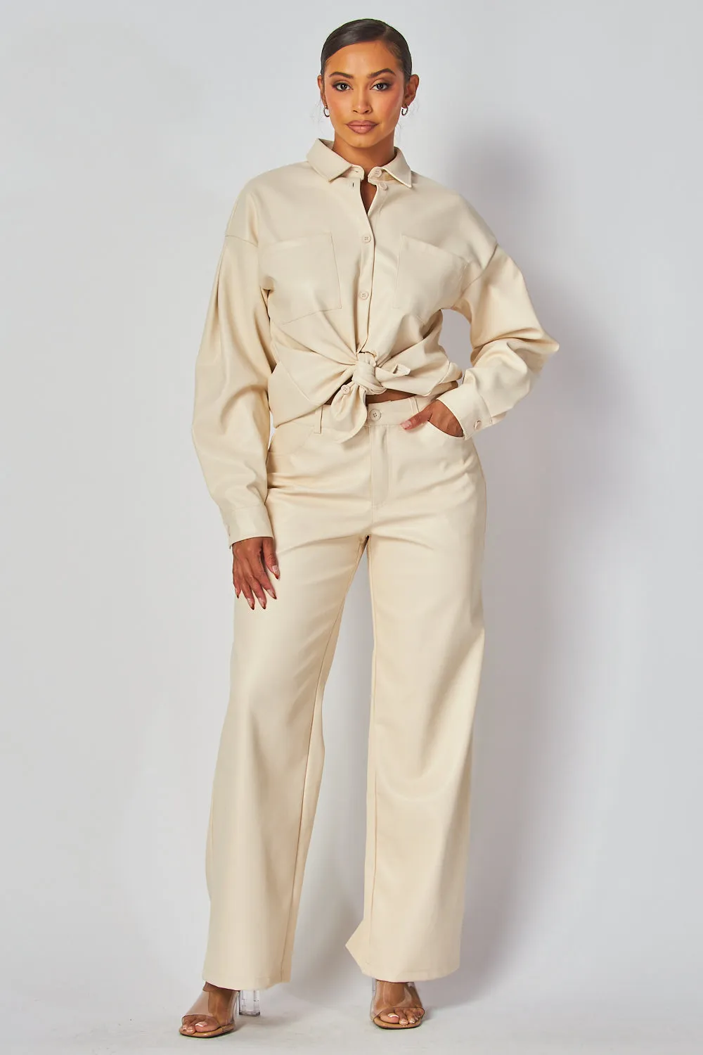 Emery Faux Leather Button Down Shirt & Pants Set