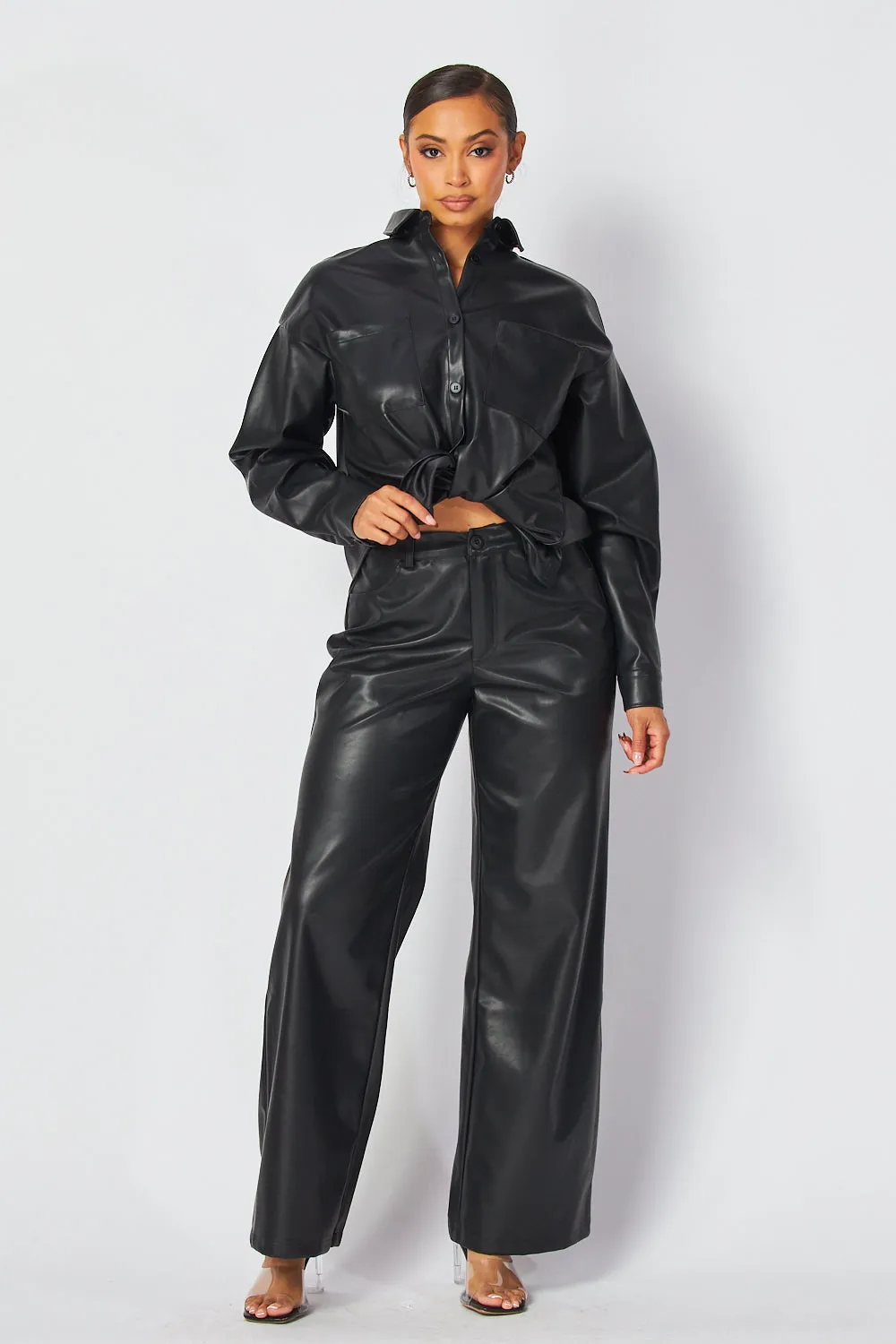 Emery Faux Leather Button Down Shirt & Pants Set