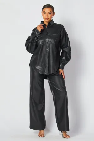 Emery Faux Leather Button Down Shirt & Pants Set