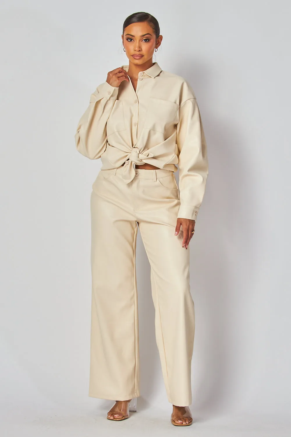 Emery Faux Leather Button Down Shirt & Pants Set