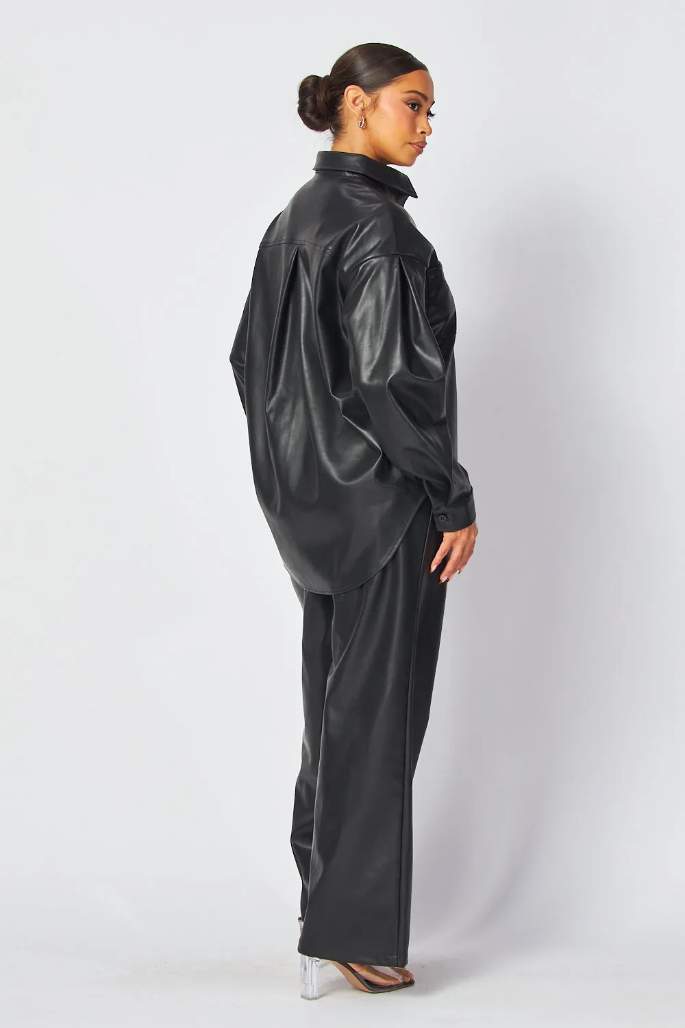 Emery Faux Leather Button Down Shirt & Pants Set
