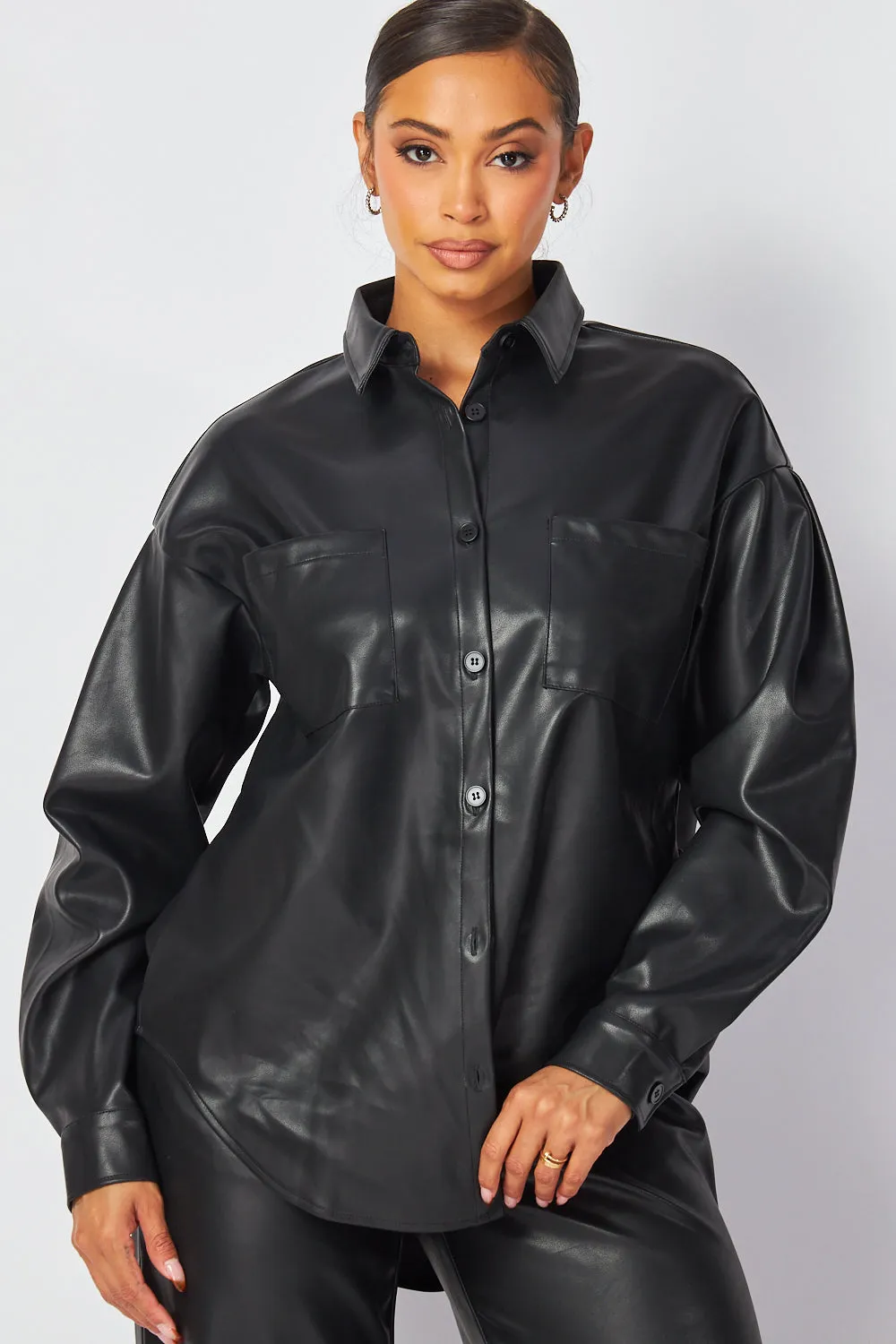 Emery Faux Leather Button Down Shirt & Pants Set