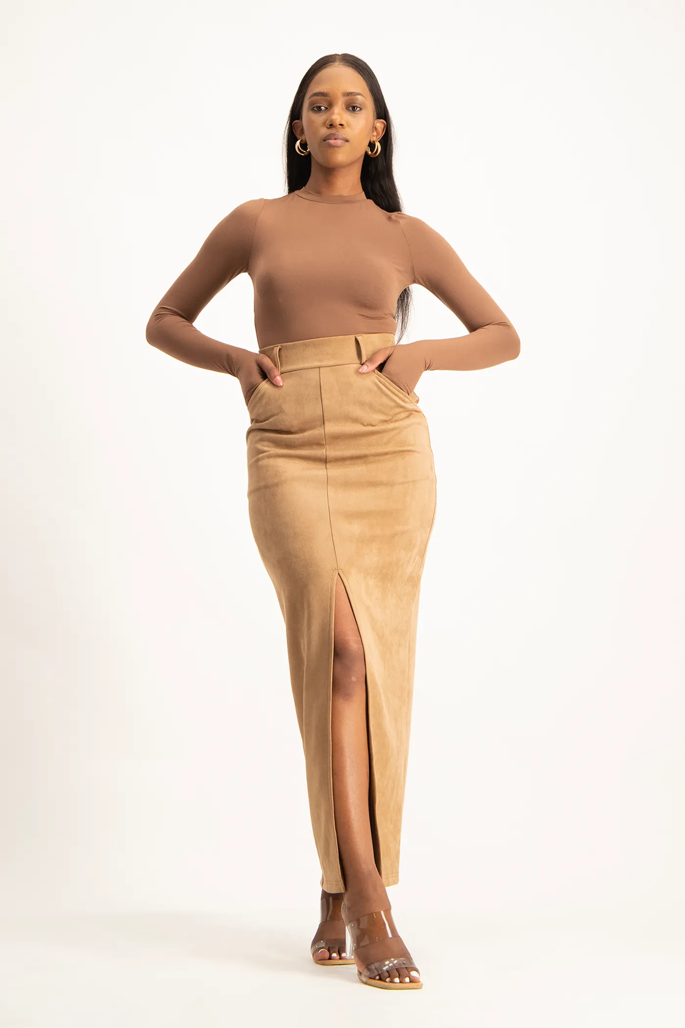 Ester Suede Maxi Skirt - Mocha