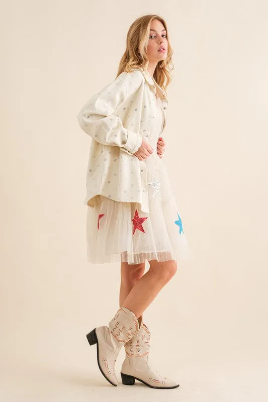 FINAL SALE! Crystal Star Denim Shacket in Off White