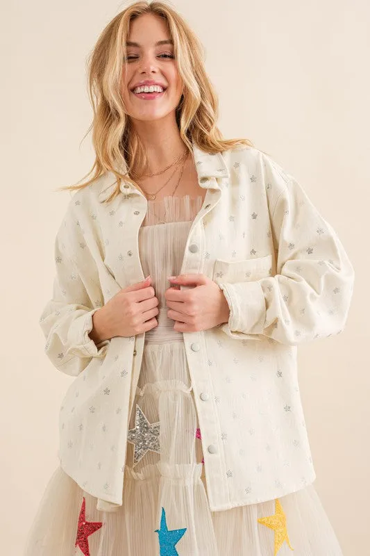 FINAL SALE! Crystal Star Denim Shacket in Off White