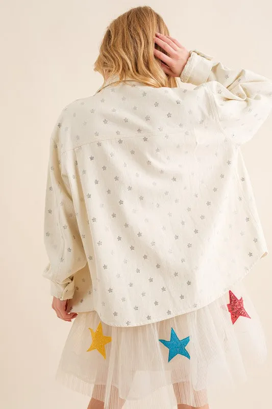 FINAL SALE! Crystal Star Denim Shacket in Off White