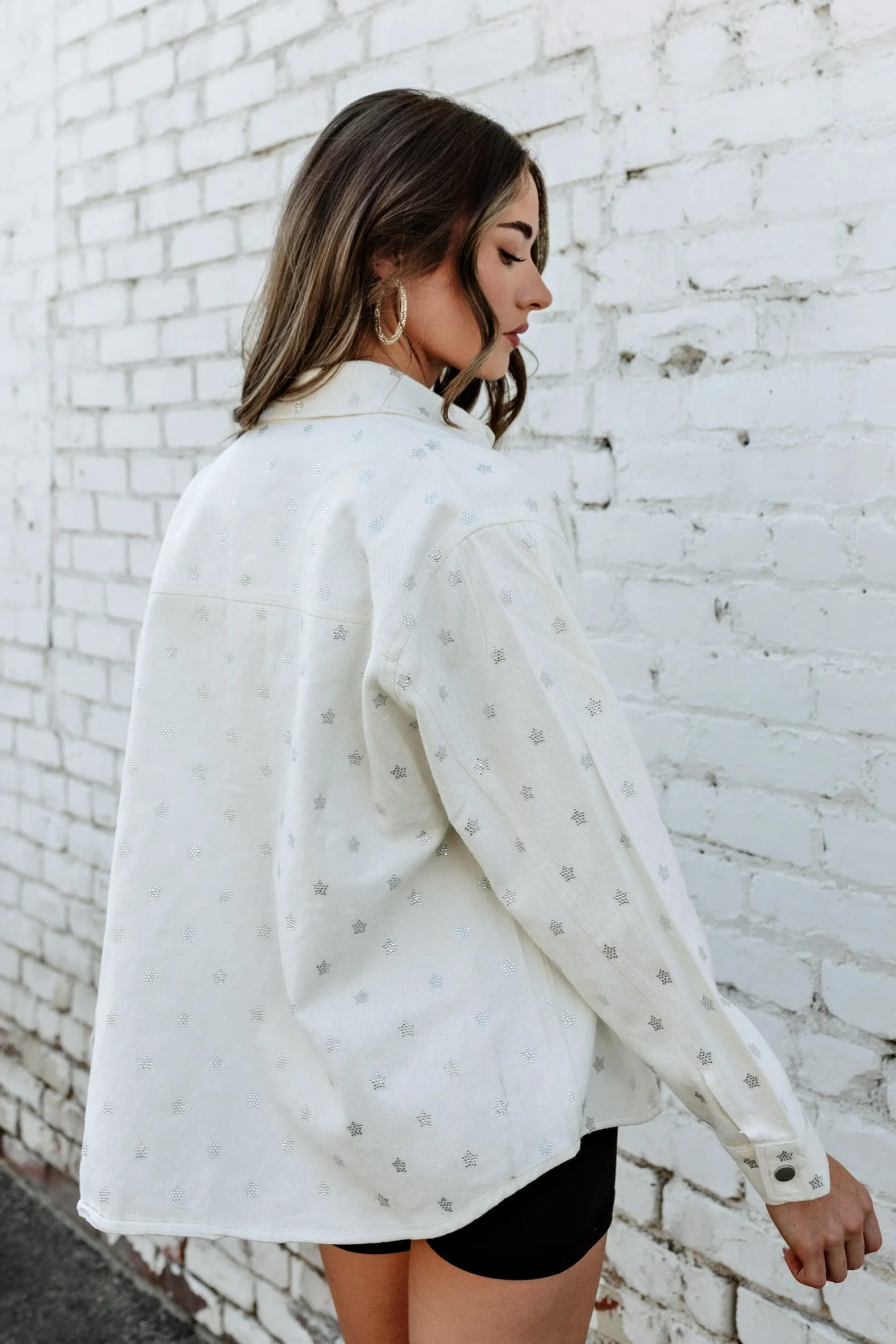 FINAL SALE! Crystal Star Denim Shacket in Off White