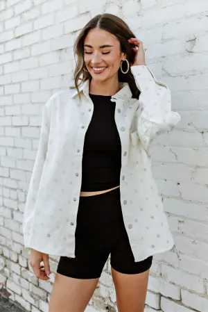 FINAL SALE! Crystal Star Denim Shacket in Off White