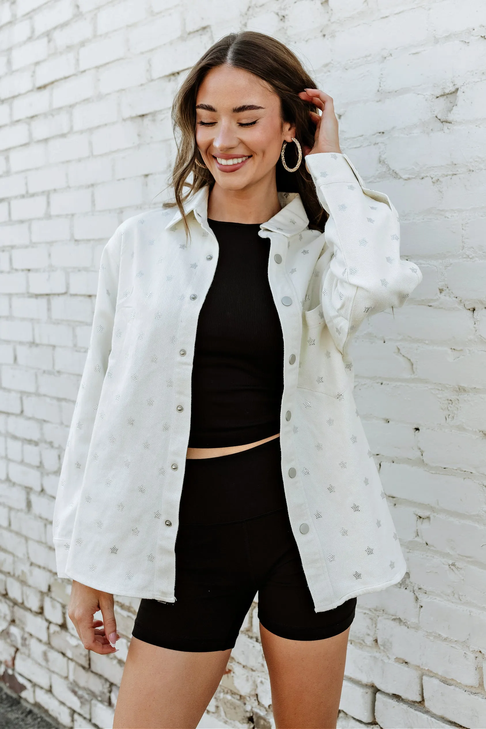 FINAL SALE! Crystal Star Denim Shacket in Off White