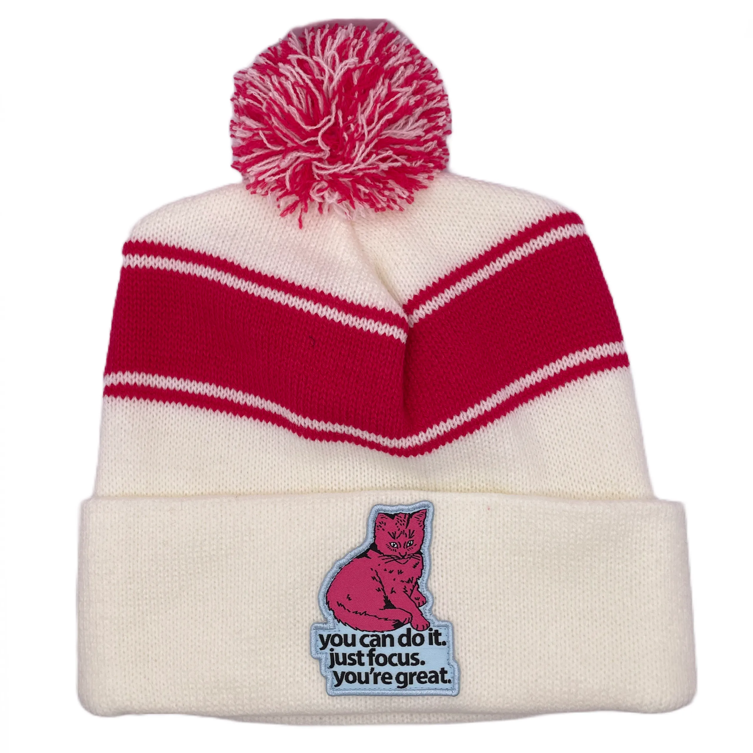 Focus Cat Winter Hat - Pink Stripe