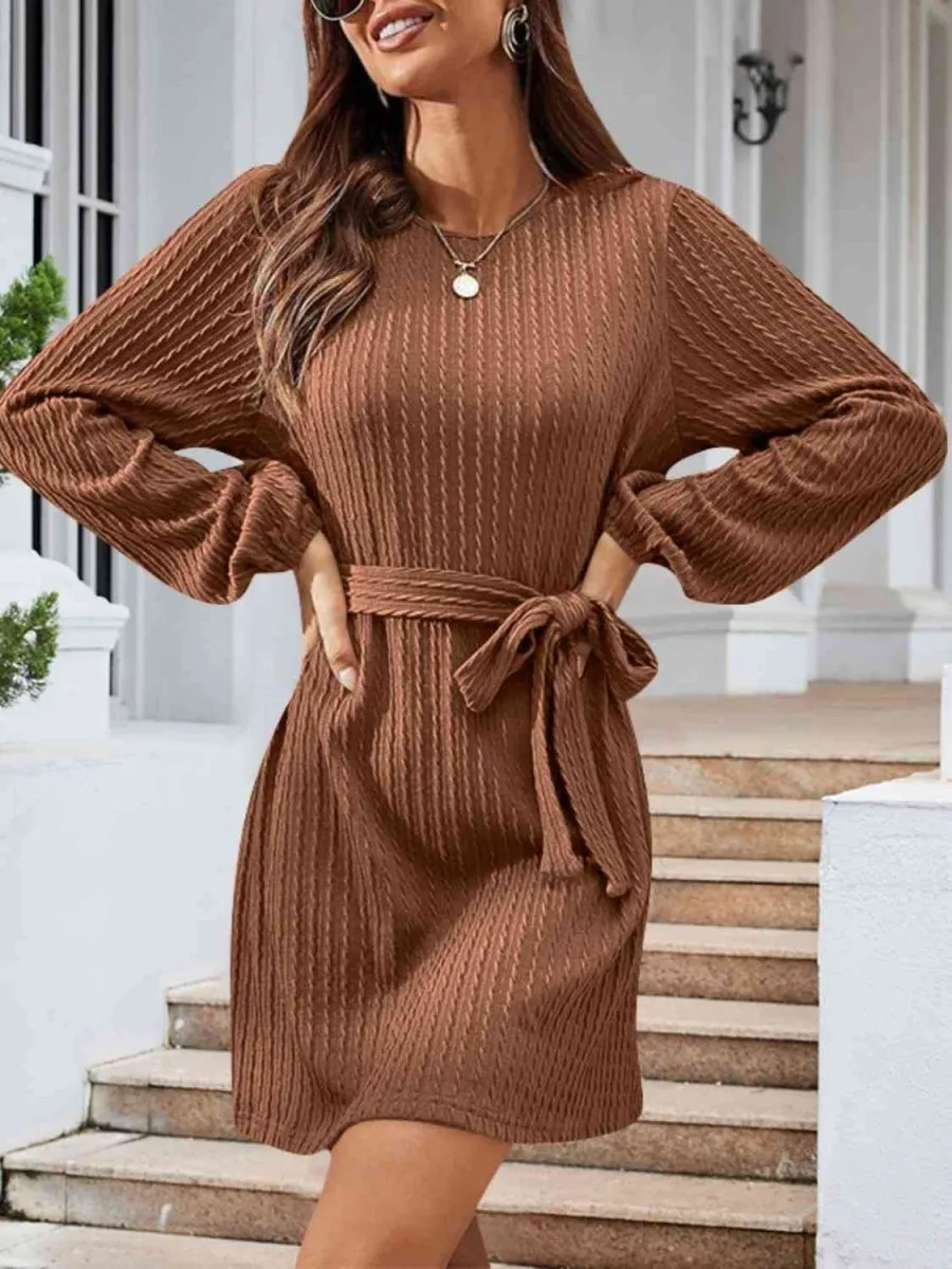 Front Knot Cozy Womens Sweater Dress