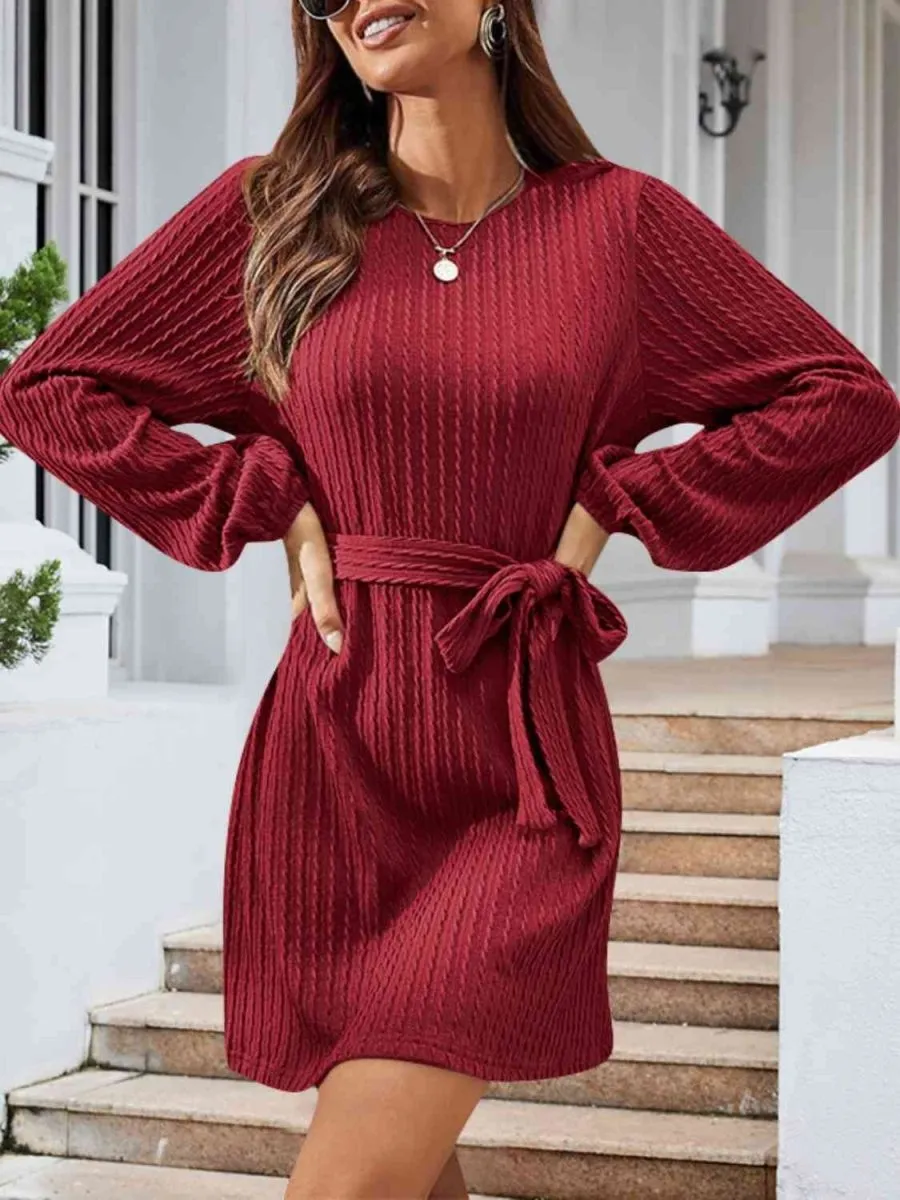 Front Knot Cozy Womens Sweater Dress