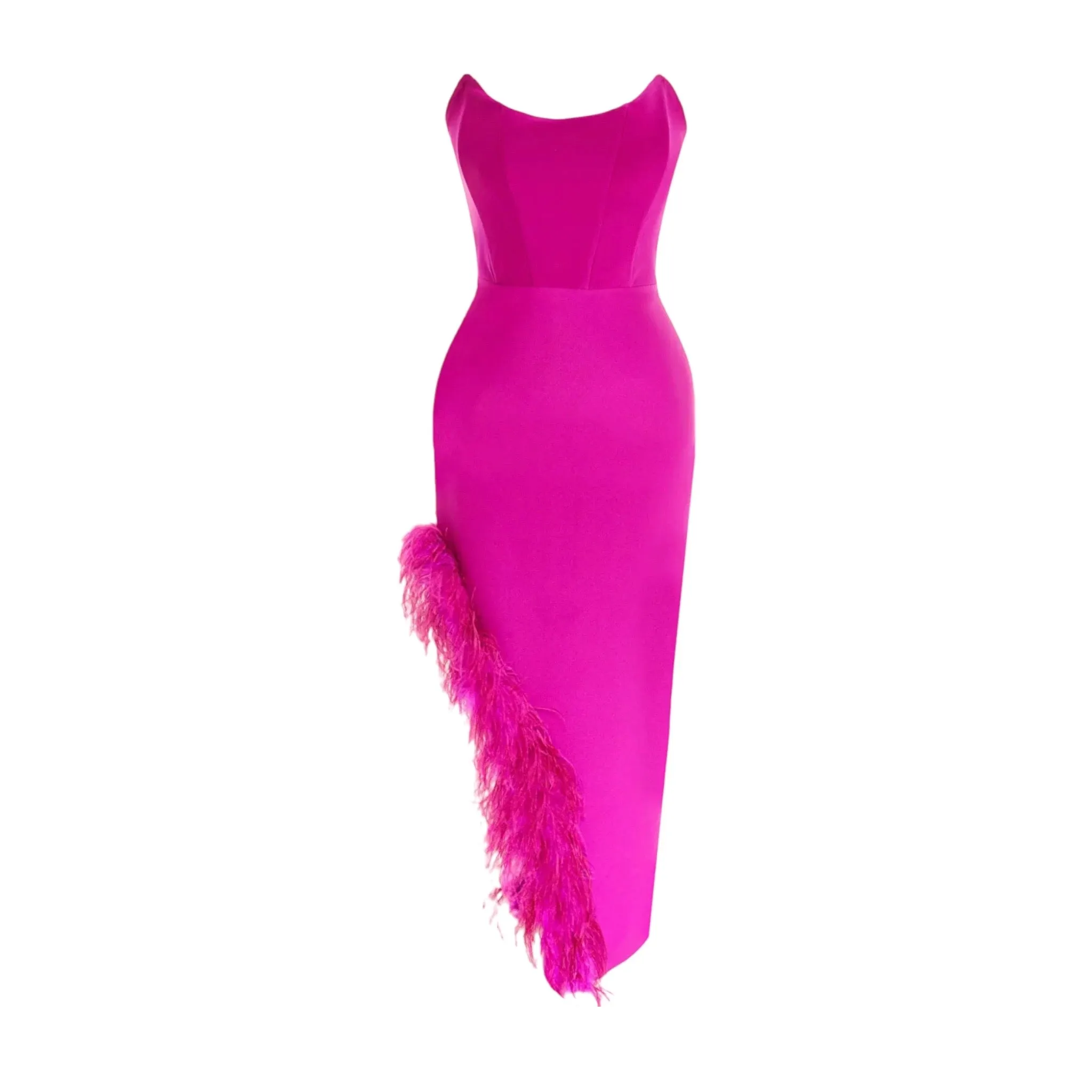 Fuzzy Trim Split Thigh Tube Bodycon Dress