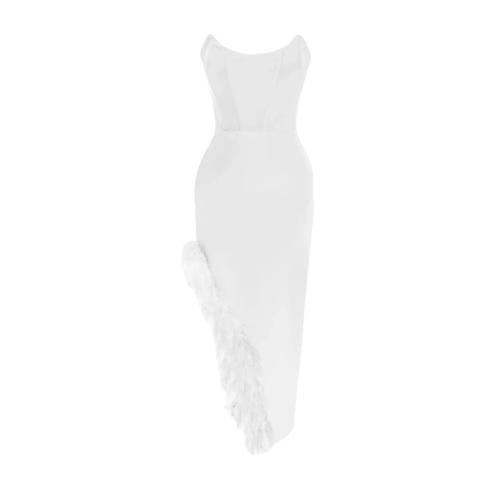 Fuzzy Trim Split Thigh Tube Bodycon Dress
