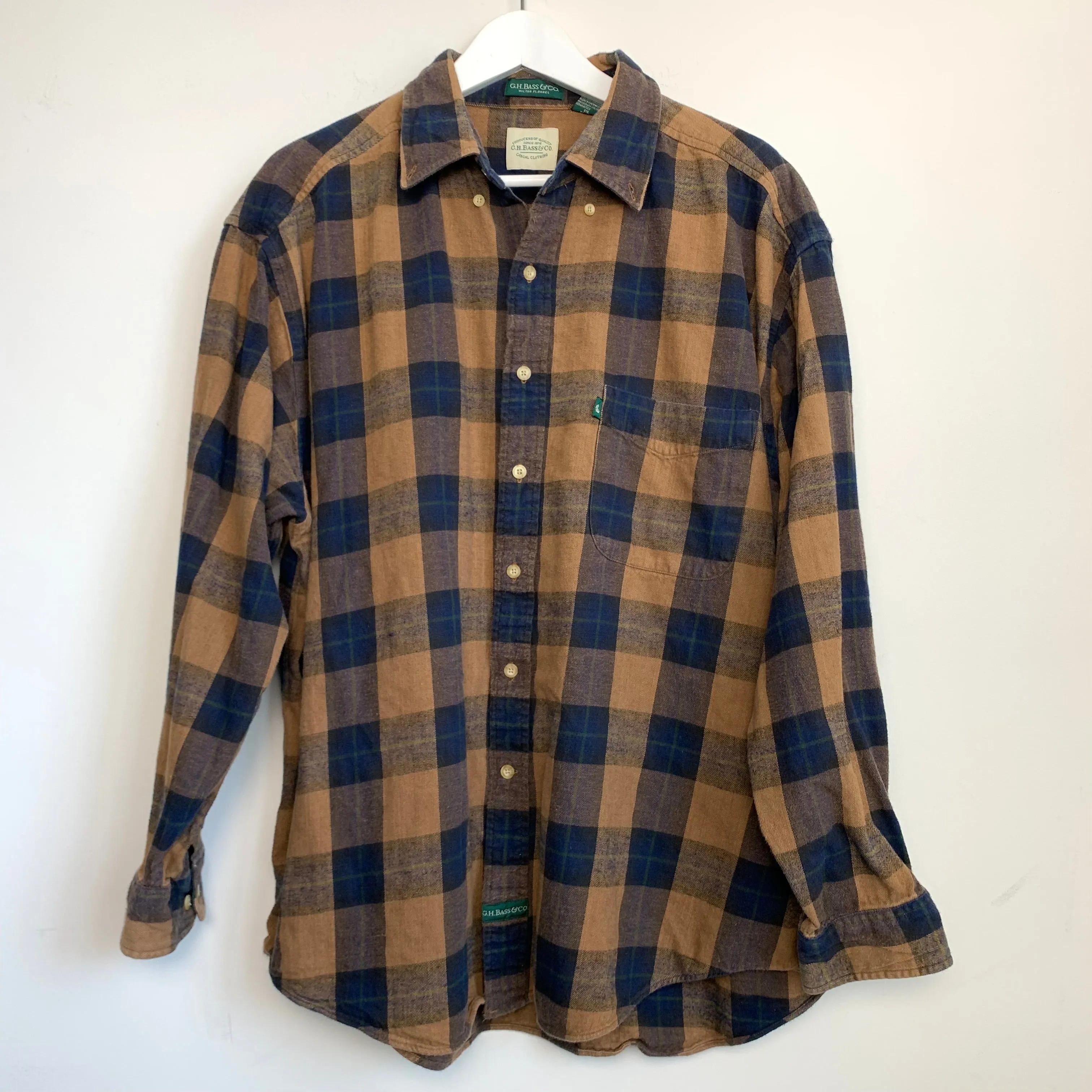 G.H. Bass & Co Flannel Plaid Shirt Jacket Shacket Size XL Cotton Navy Blue and Plaid